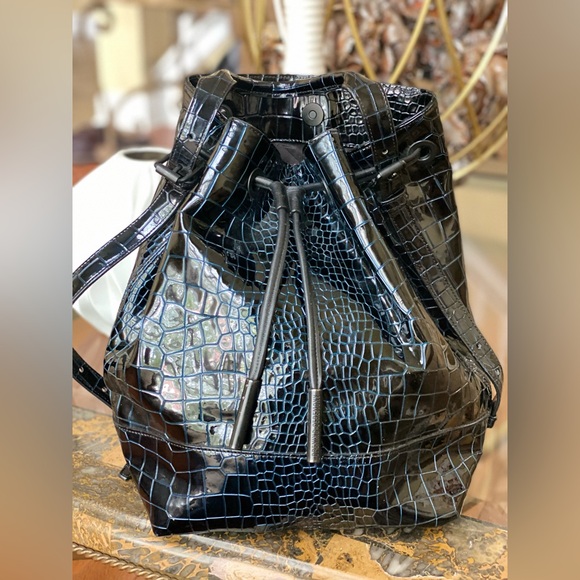 Opening ceremony NWOT✴️Navy Izzy' Croc Embossed Leather Backpack. - Picture 2 of 15